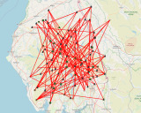 Lines between random ancient sites